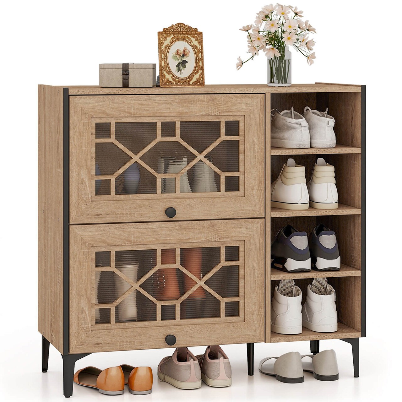 Costway Shoe Storage Cabinet with Flip Doors Adjustable and Removable Shelves for Entryway
